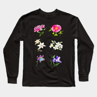 Watercolor Flower collection peony lily iris plumeria floral Long Sleeve T-Shirt